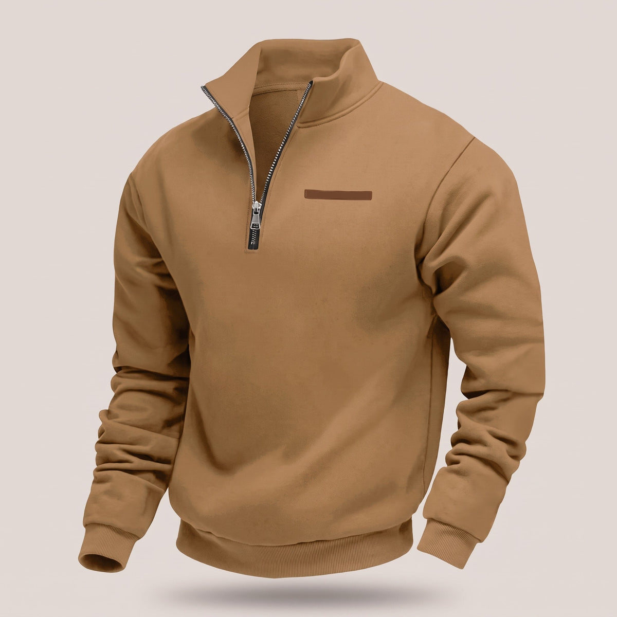 Marcus - Men's Quarter-Zip Fleece Sweatshirt with Leather-Trim Pocket