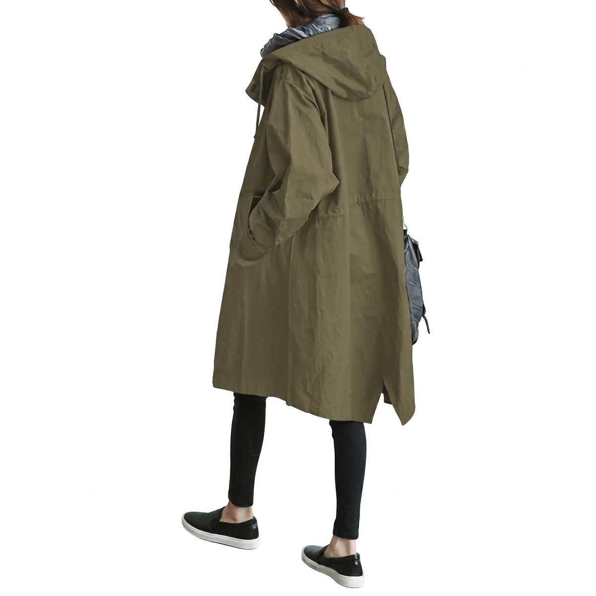 Freya - Women's Hooded Longline Trench Coat with Drawstring Hood