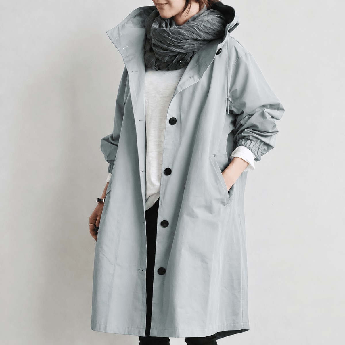 Freya - Women's Hooded Longline Trench Coat with Drawstring Hood