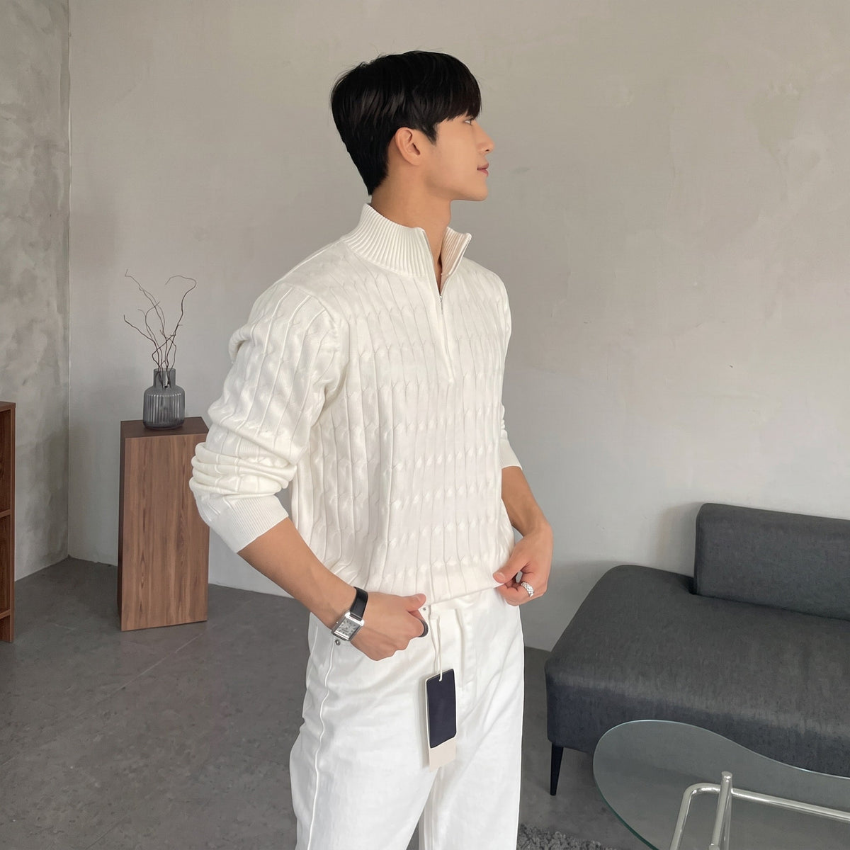 Henry – Men’s Cable-Knit Quarter-Zip Mock Neck Sweater