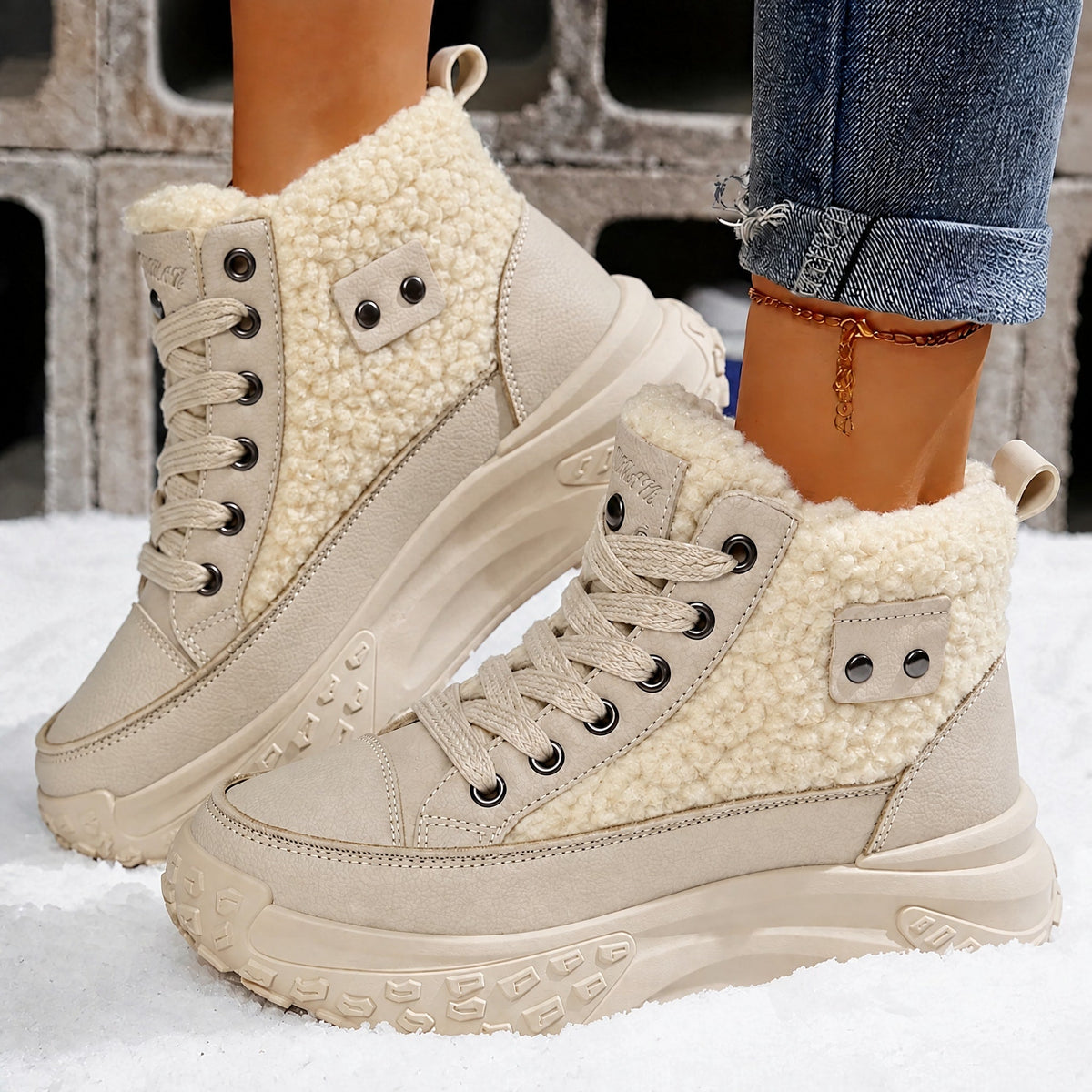Irene - Women's Sherpa-Trim High-Top Sneaker Boots