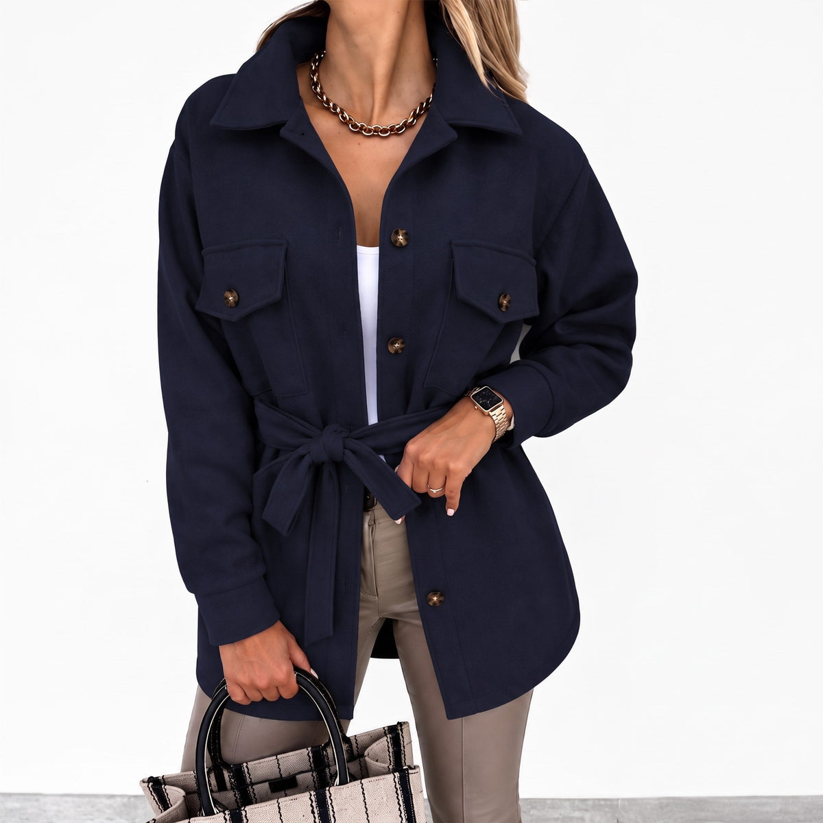 Isabelle - Women's Shirt Jacket with Chest Pockets and Button-Front Closure