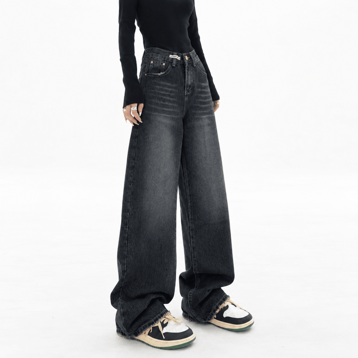 Mia - Women's High-Waisted Wide-Leg Washed Baggy Jeans
