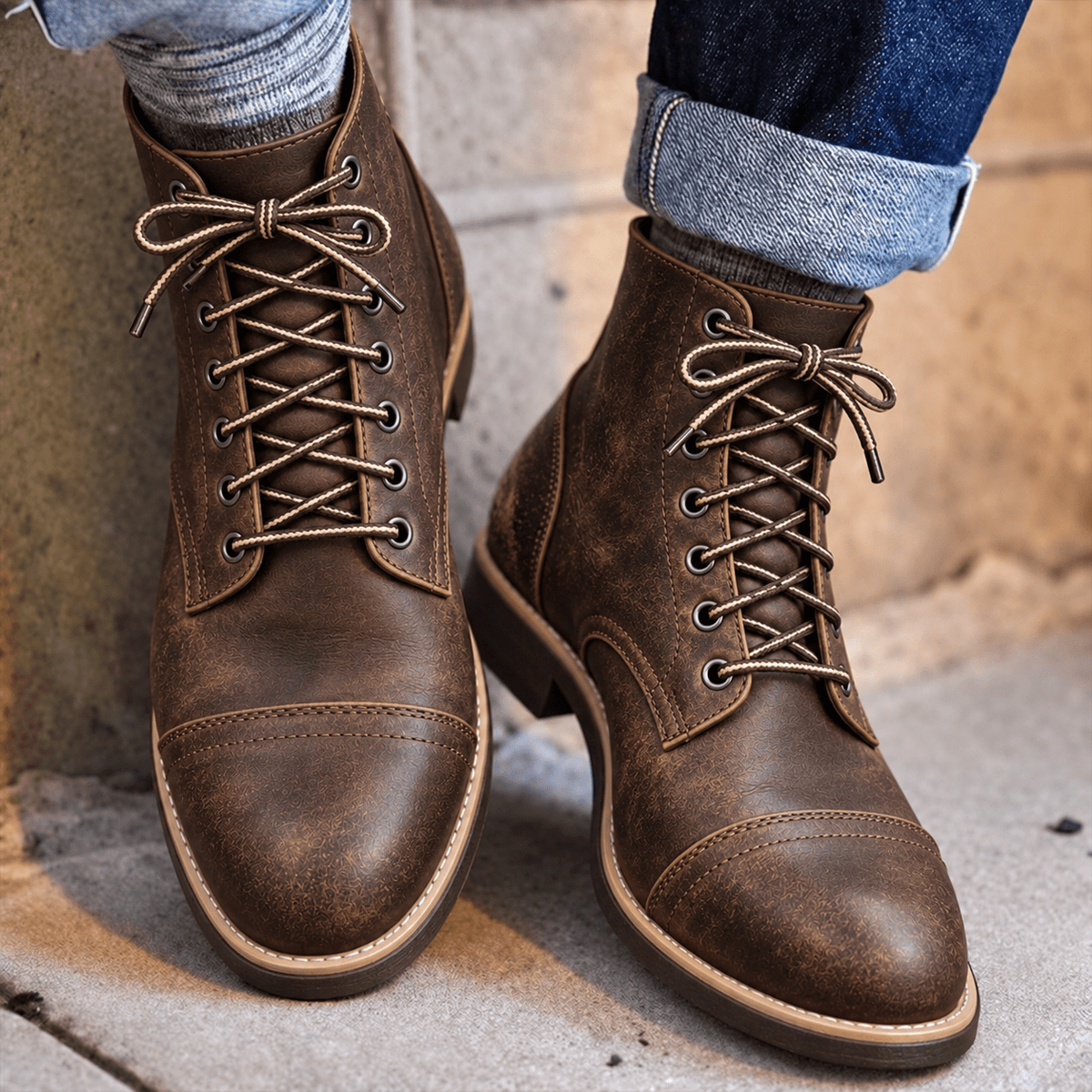 Jonas - Men's Lace-Up Ankle Boots with Cap Toe