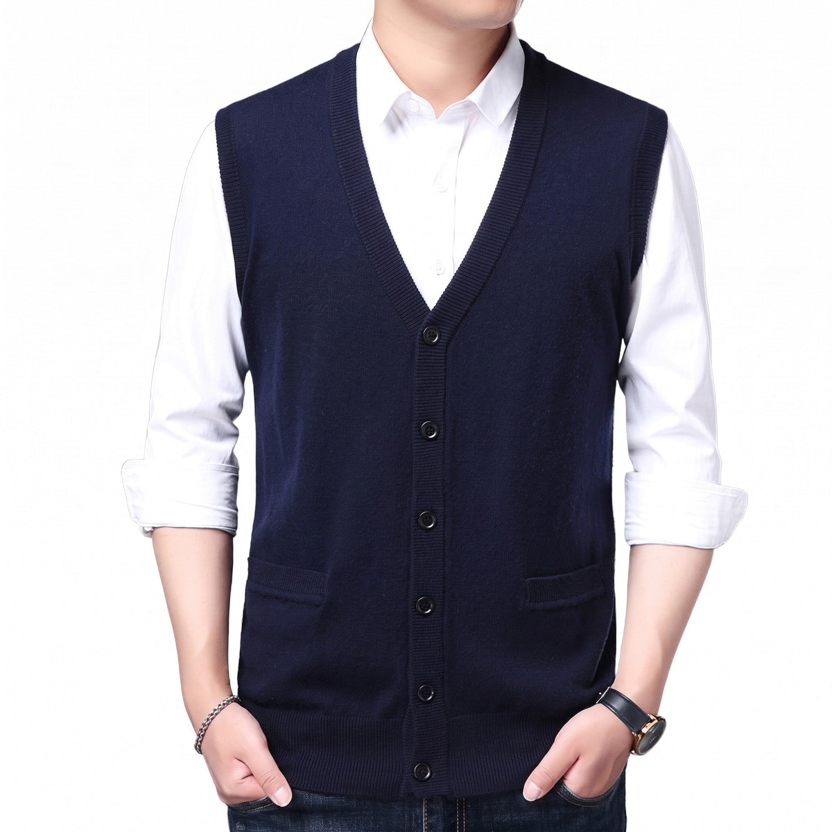 James - Men's Button-Front Knit Sweater Vest with V-Neck