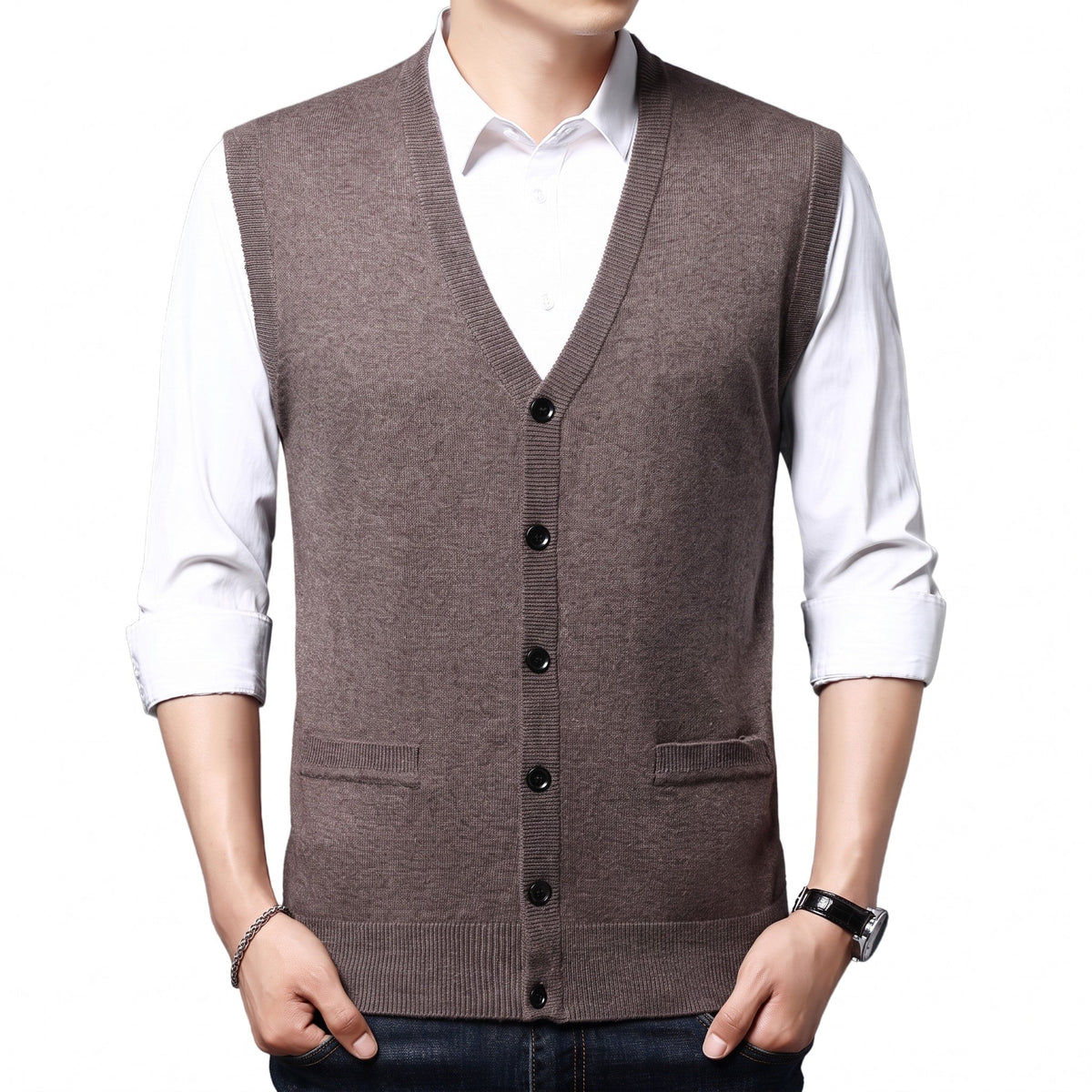James - Men's Button-Front Knit Sweater Vest with V-Neck