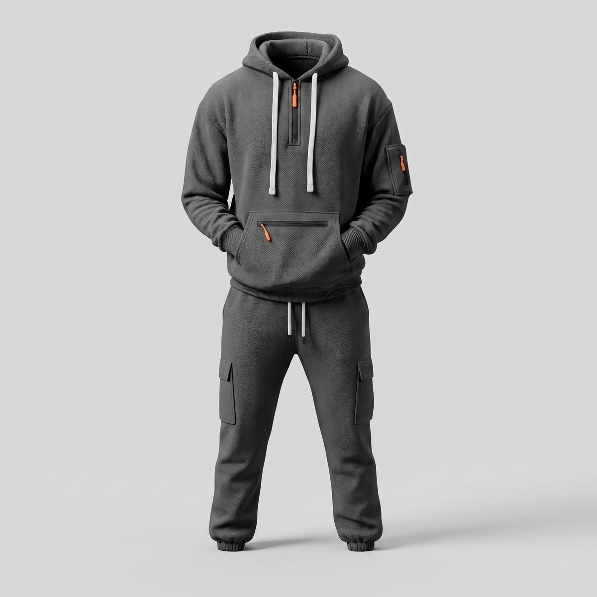 James - Men's Half-Zip Hoodie and Cargo Jogger Two-Piece Tracksuit Set