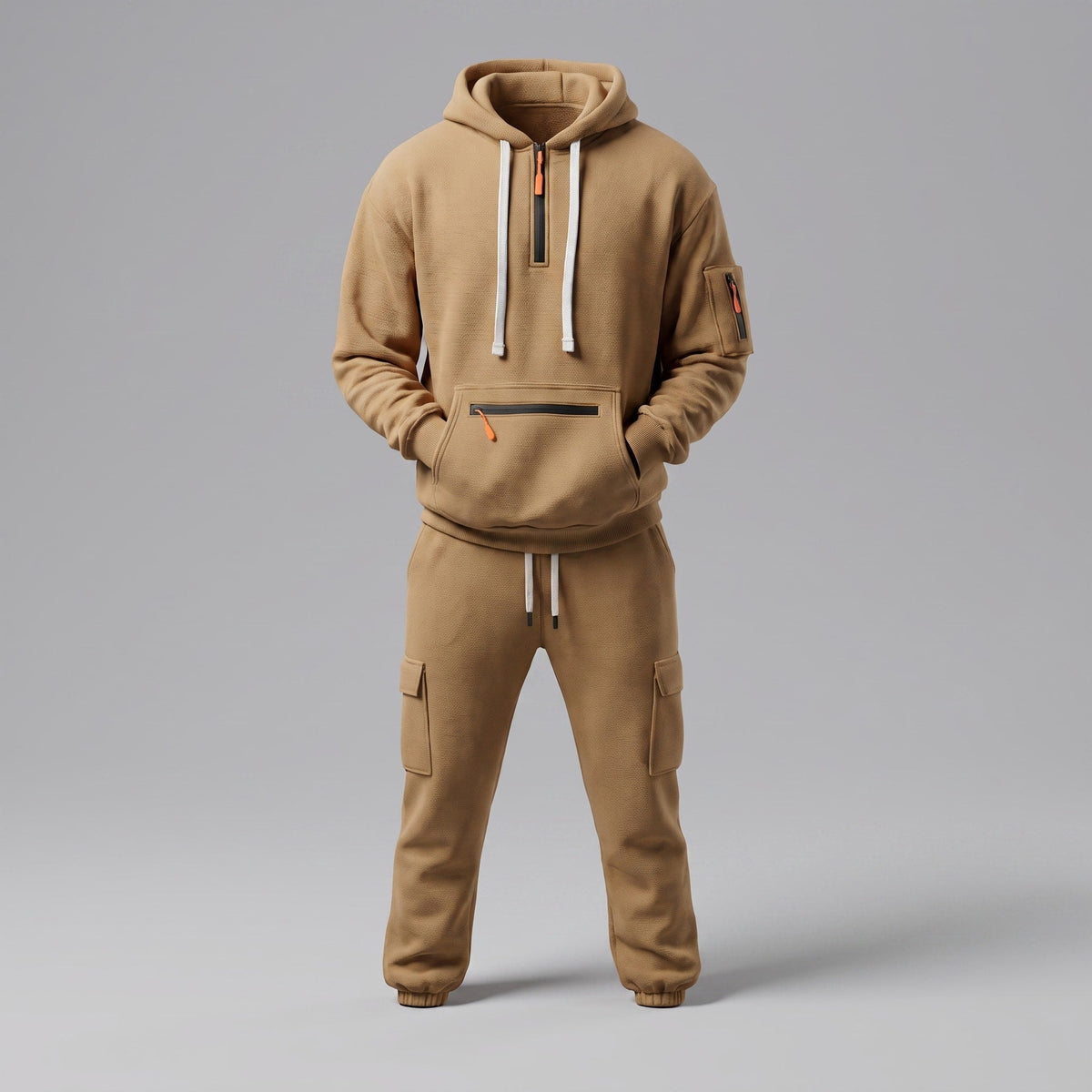 James - Men's Half-Zip Hoodie and Cargo Jogger Two-Piece Tracksuit Set