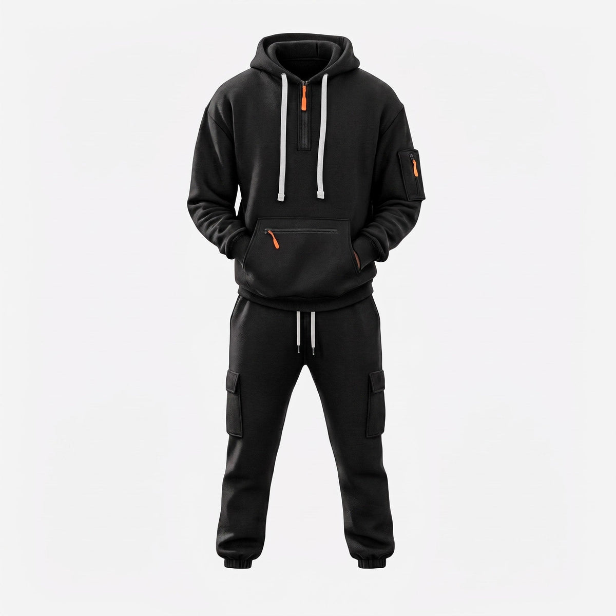 James - Men's Half-Zip Hoodie and Cargo Jogger Two-Piece Tracksuit Set