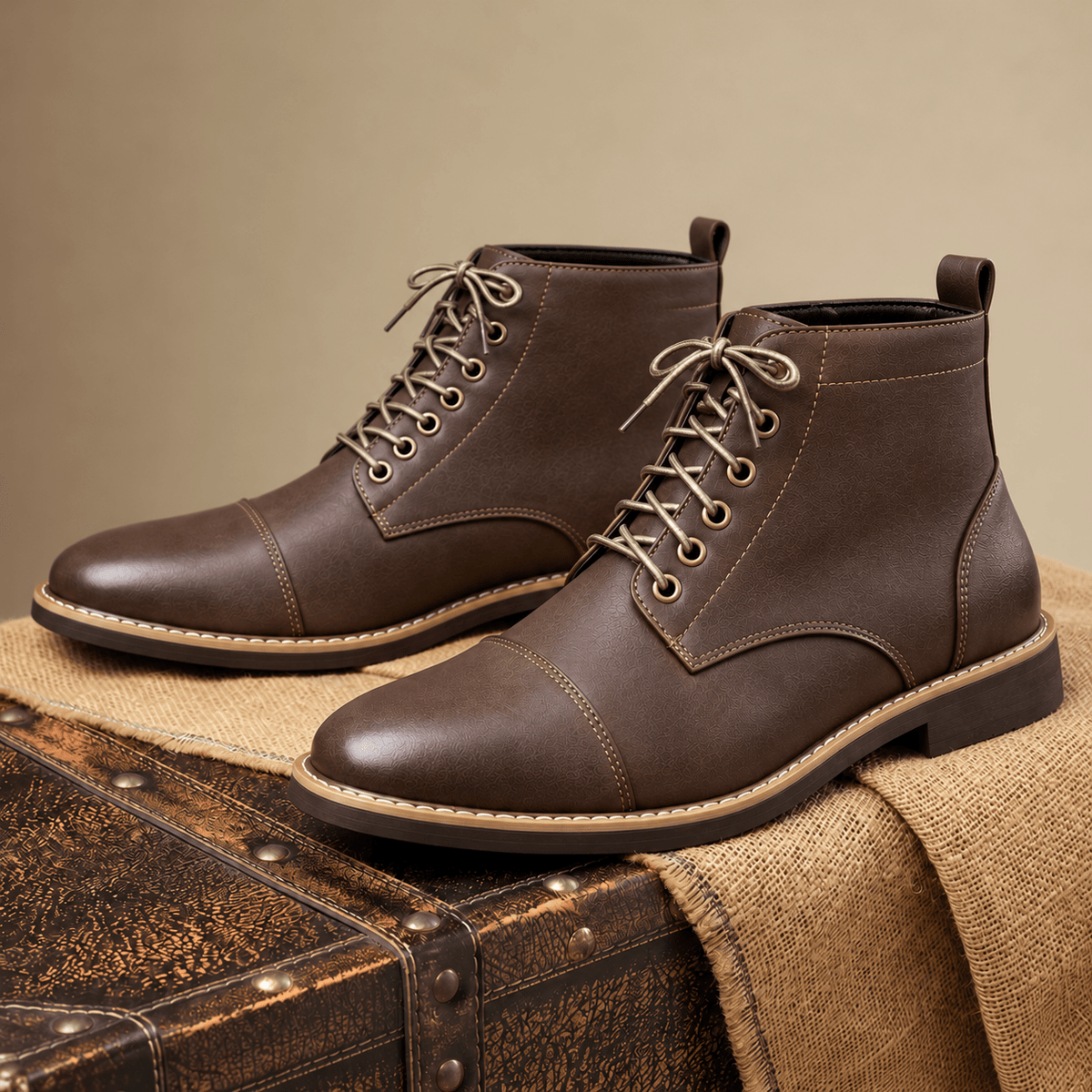 Jackson - Men's Lace-Up Cap Toe Stacked Heel Ankle Boots