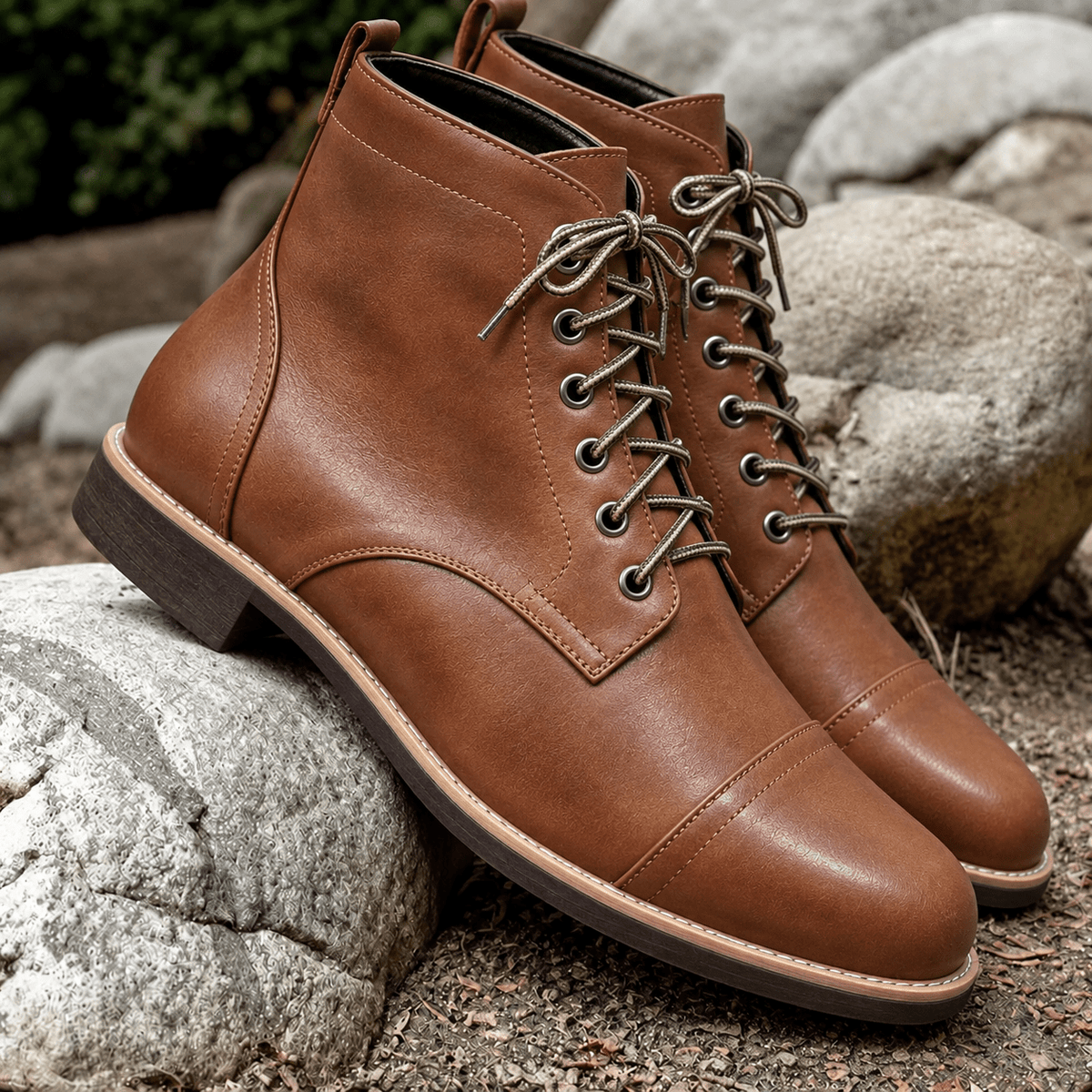 Jackson - Men's Lace-Up Cap Toe Stacked Heel Ankle Boots