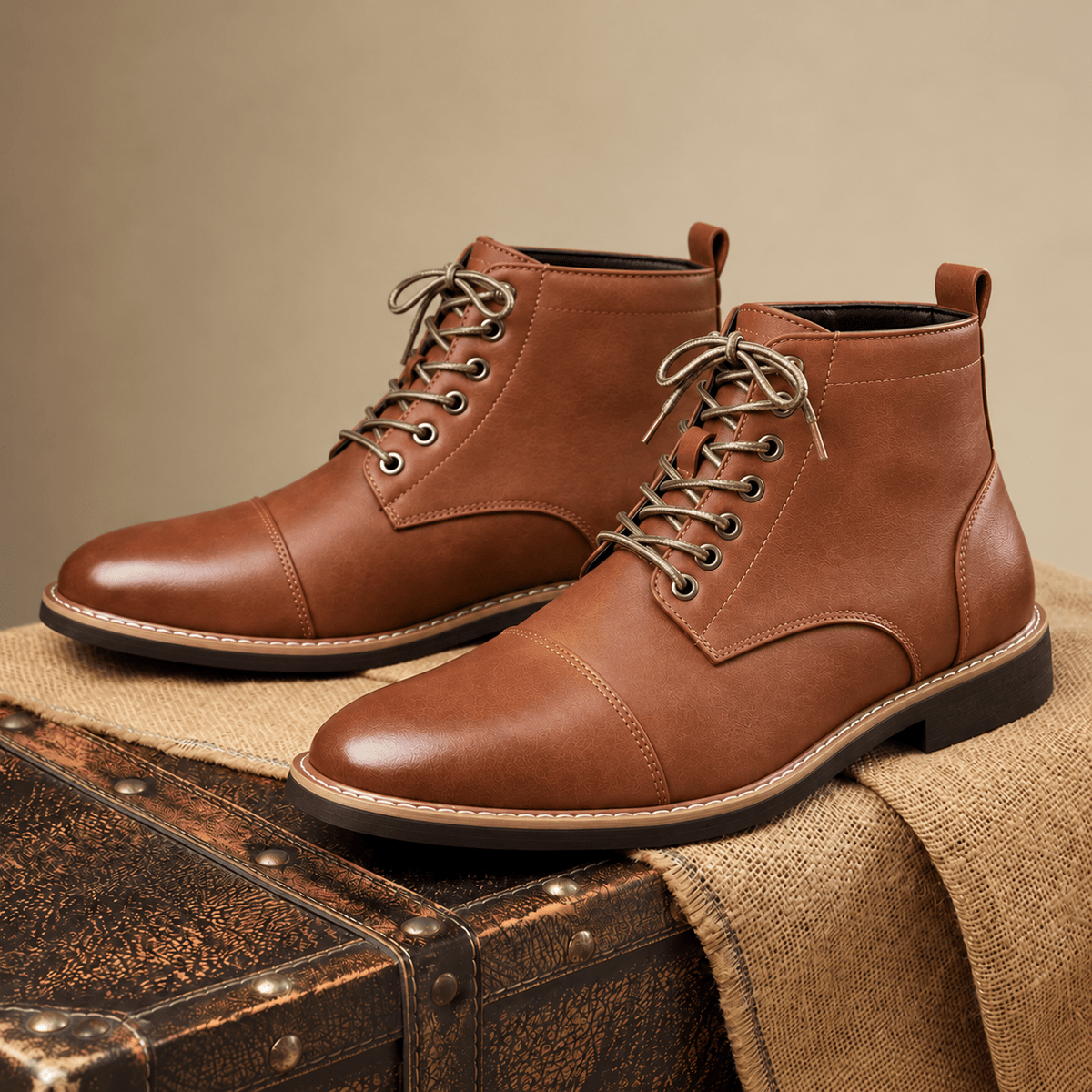 Jackson - Men's Lace-Up Cap Toe Stacked Heel Ankle Boots