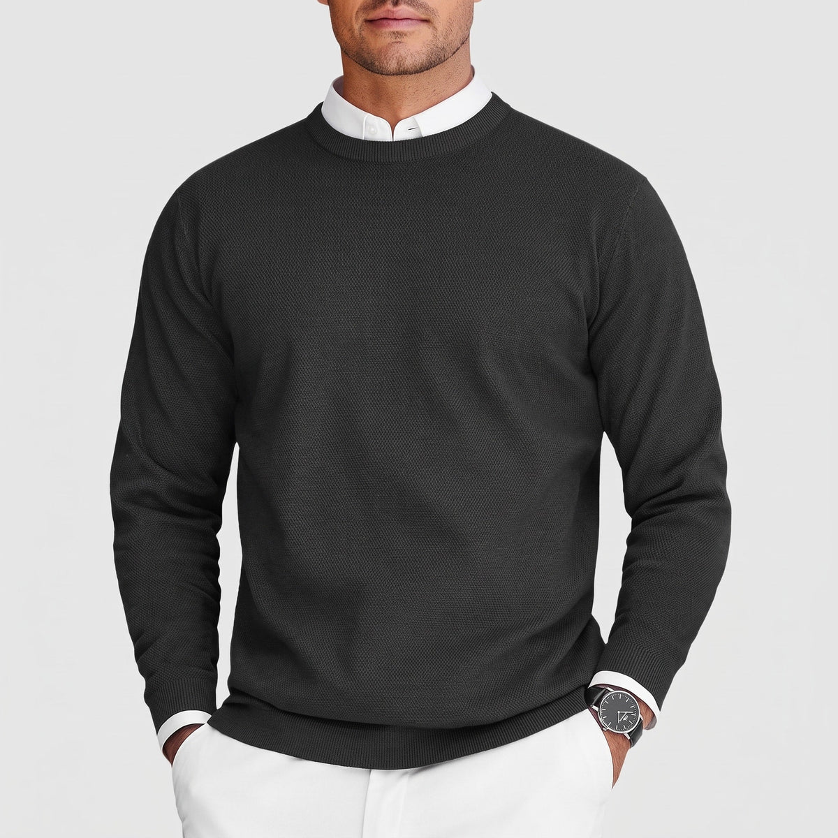 Arthur – Men’s Mock Layered Collar Knit Sweater