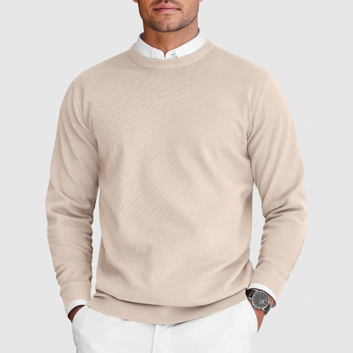 Arthur – Men’s Mock Layered Collar Knit Sweater