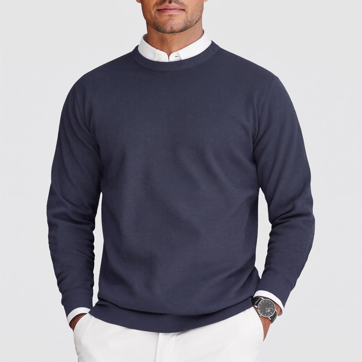 Arthur – Men’s Mock Layered Collar Knit Sweater