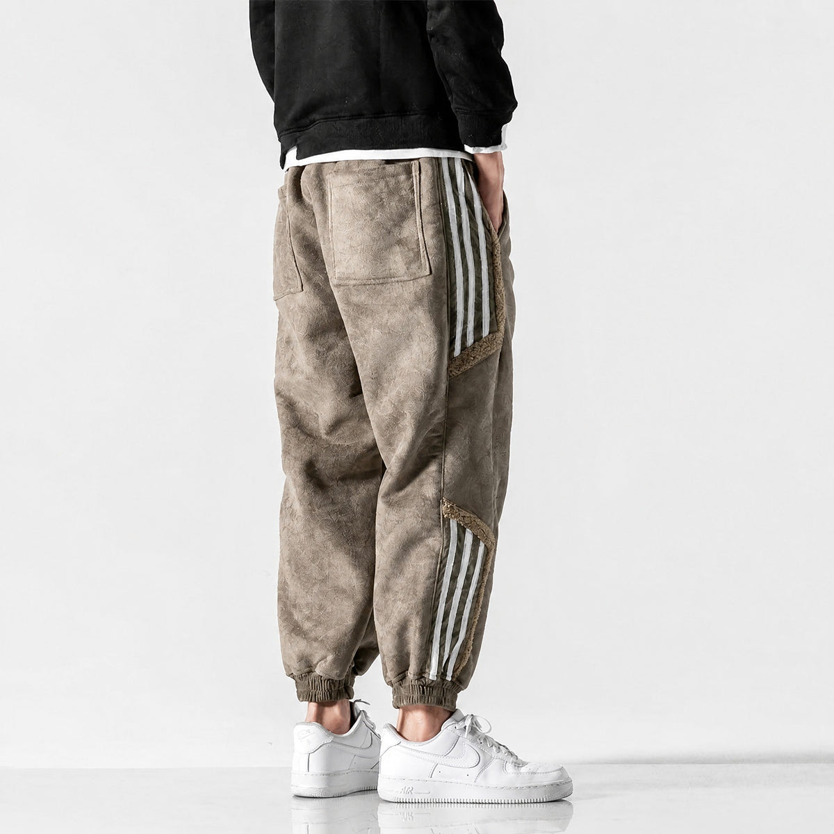 James - Men's Sherpa-Lined Striped Cargo Joggers with Elasticated Cuffs