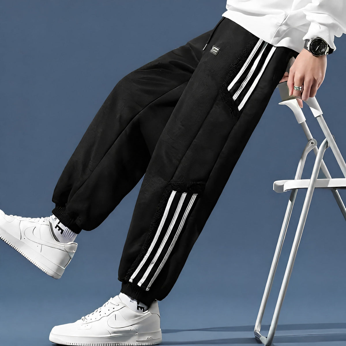 James - Men's Sherpa-Lined Striped Cargo Joggers with Elasticated Cuffs