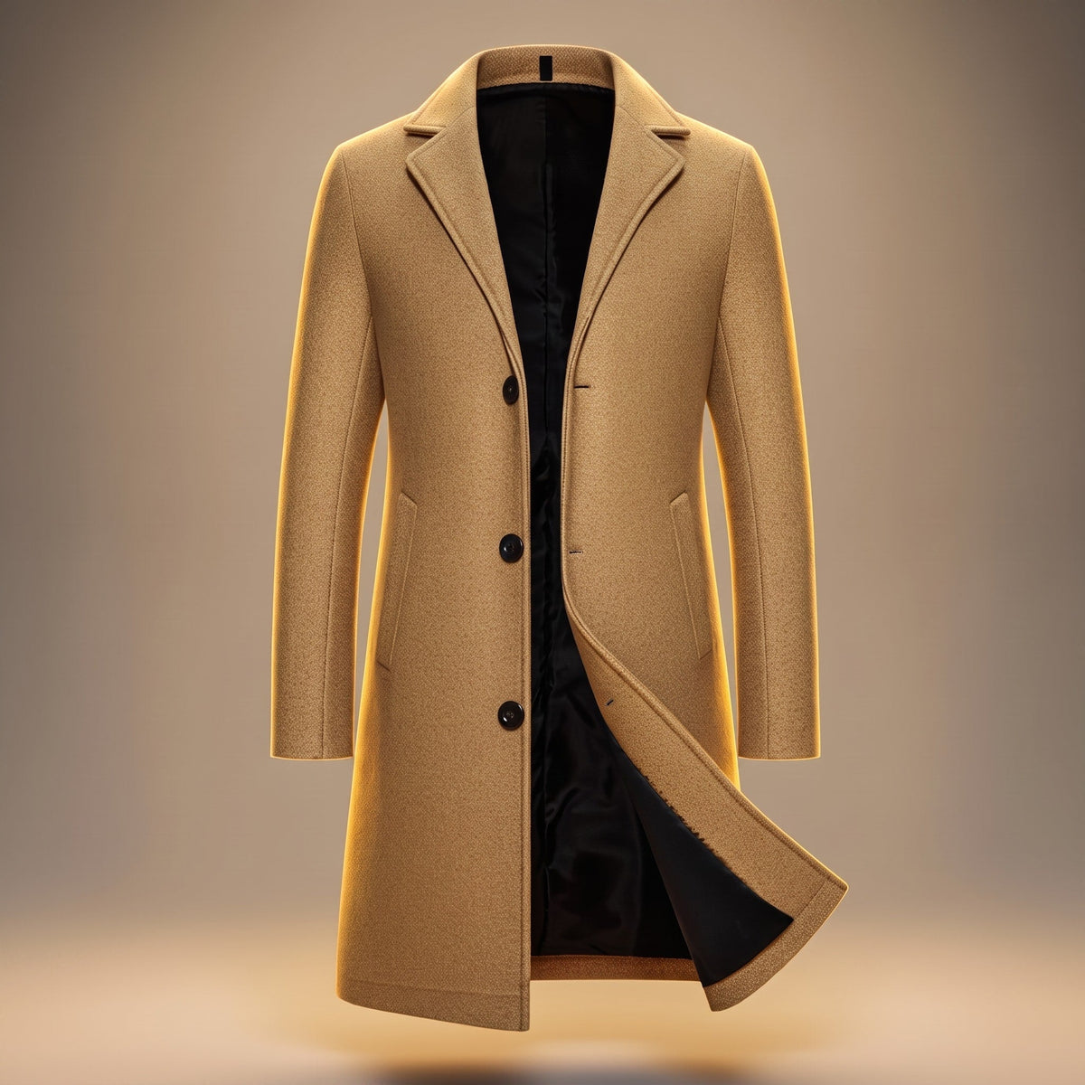 James - Men's Tailored Notch Lapel Longline Overcoat