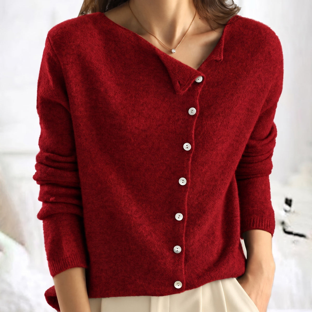 Lia - Women's Relaxed Asymmetric Button-Front Cardigan