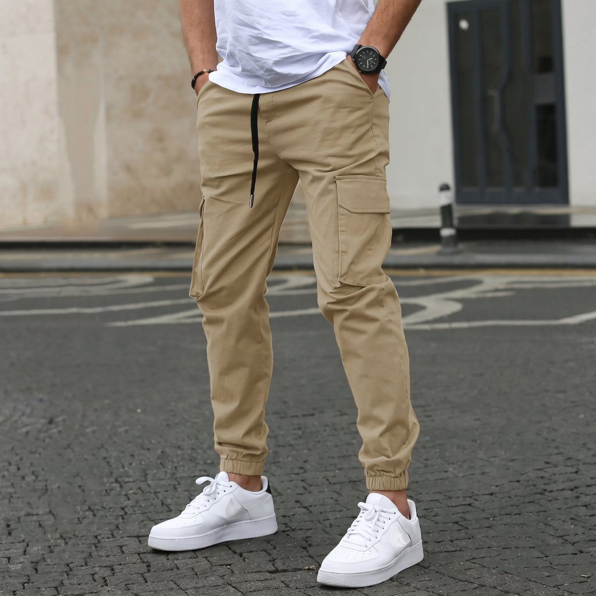 Lionel - Men's Slim Fit Cargo Joggers with Drawstring Waist