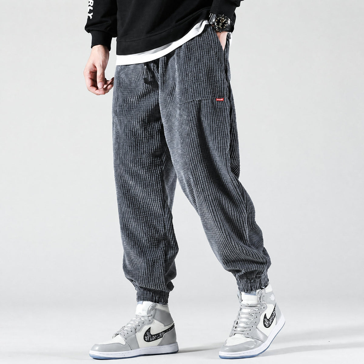 Marcus - Men's Corduroy Cargo Joggers with Drawstring Waist