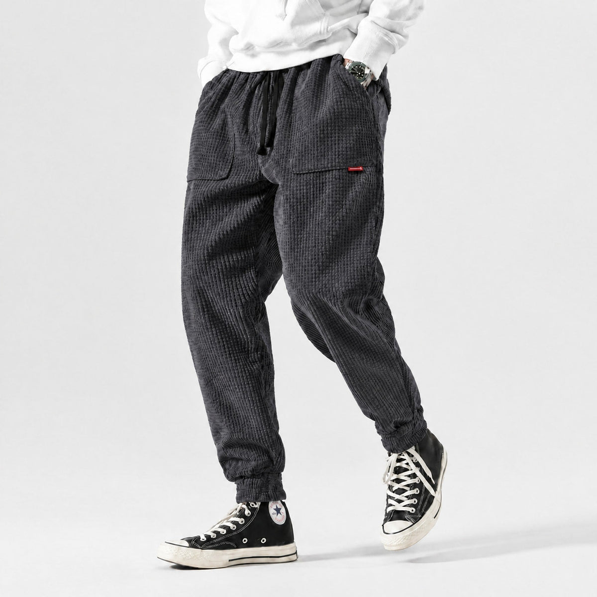 Marcus - Men's Corduroy Cargo Joggers with Drawstring Waist