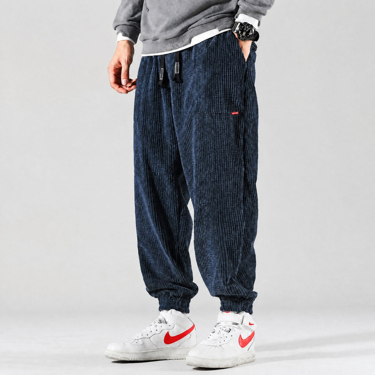 Marcus - Men's Corduroy Cargo Joggers with Drawstring Waist