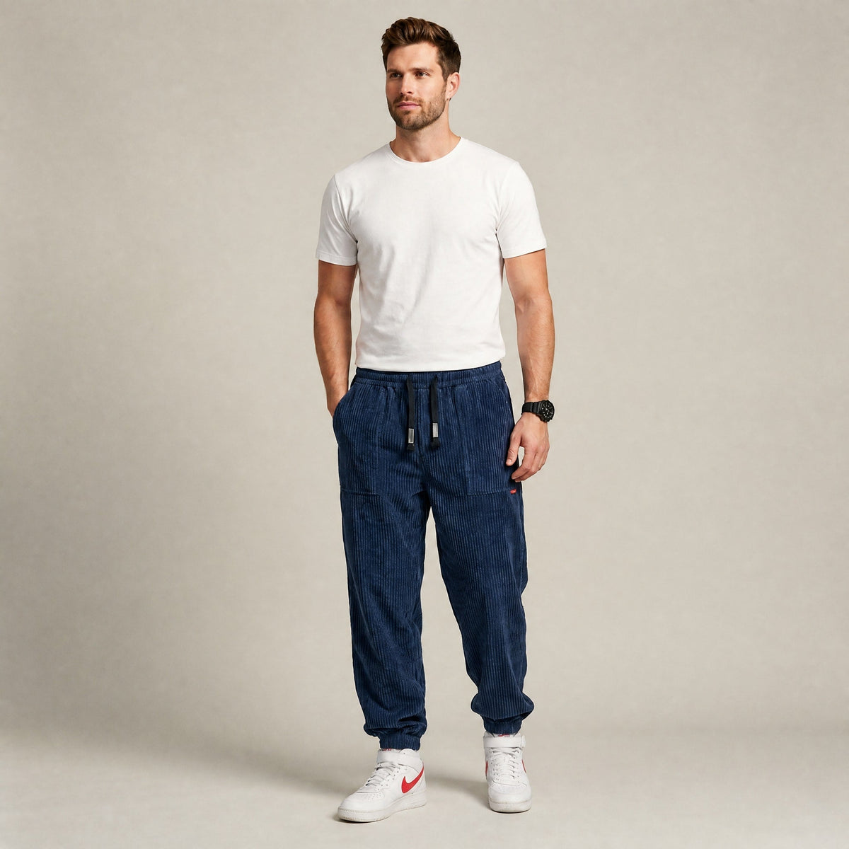 Marcus - Men's Corduroy Cargo Joggers with Drawstring Waist