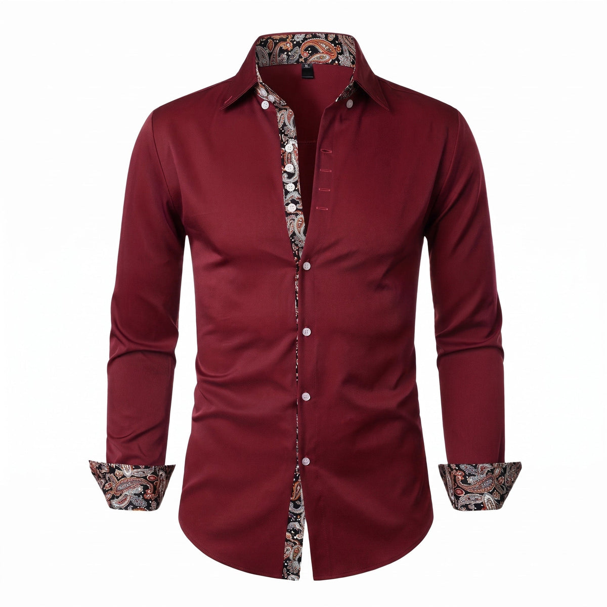 Marcus - Men's Slim Fit Button-Down Shirt with Paisley Trim