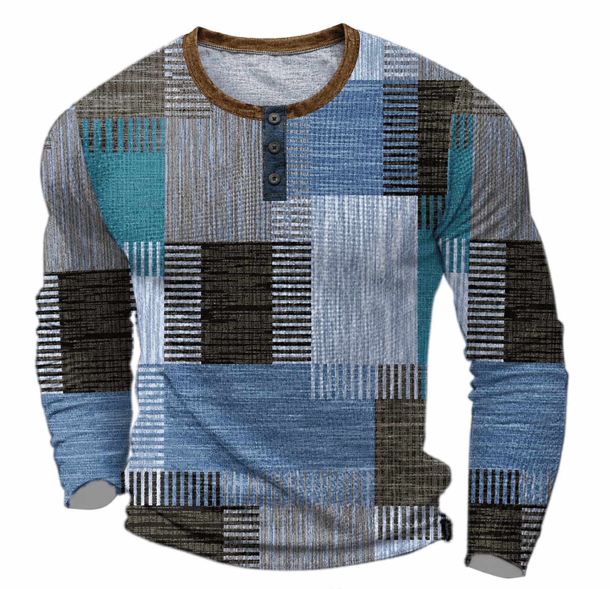 Marcus – Men’s Long Sleeve Patchwork Henley Shirt