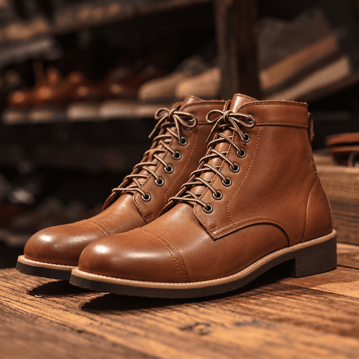 Owen - Men's Lace-Up Stacked Heel Ankle Boots with Contrast Sole