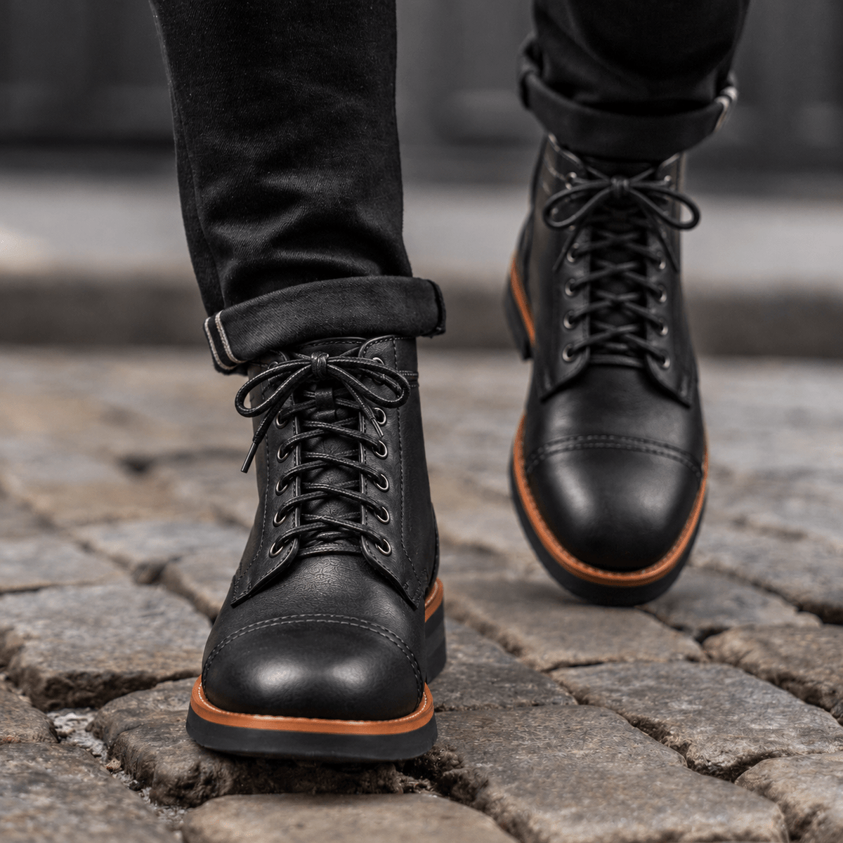 Owen - Men's Lace-Up Stacked Heel Ankle Boots with Contrast Sole