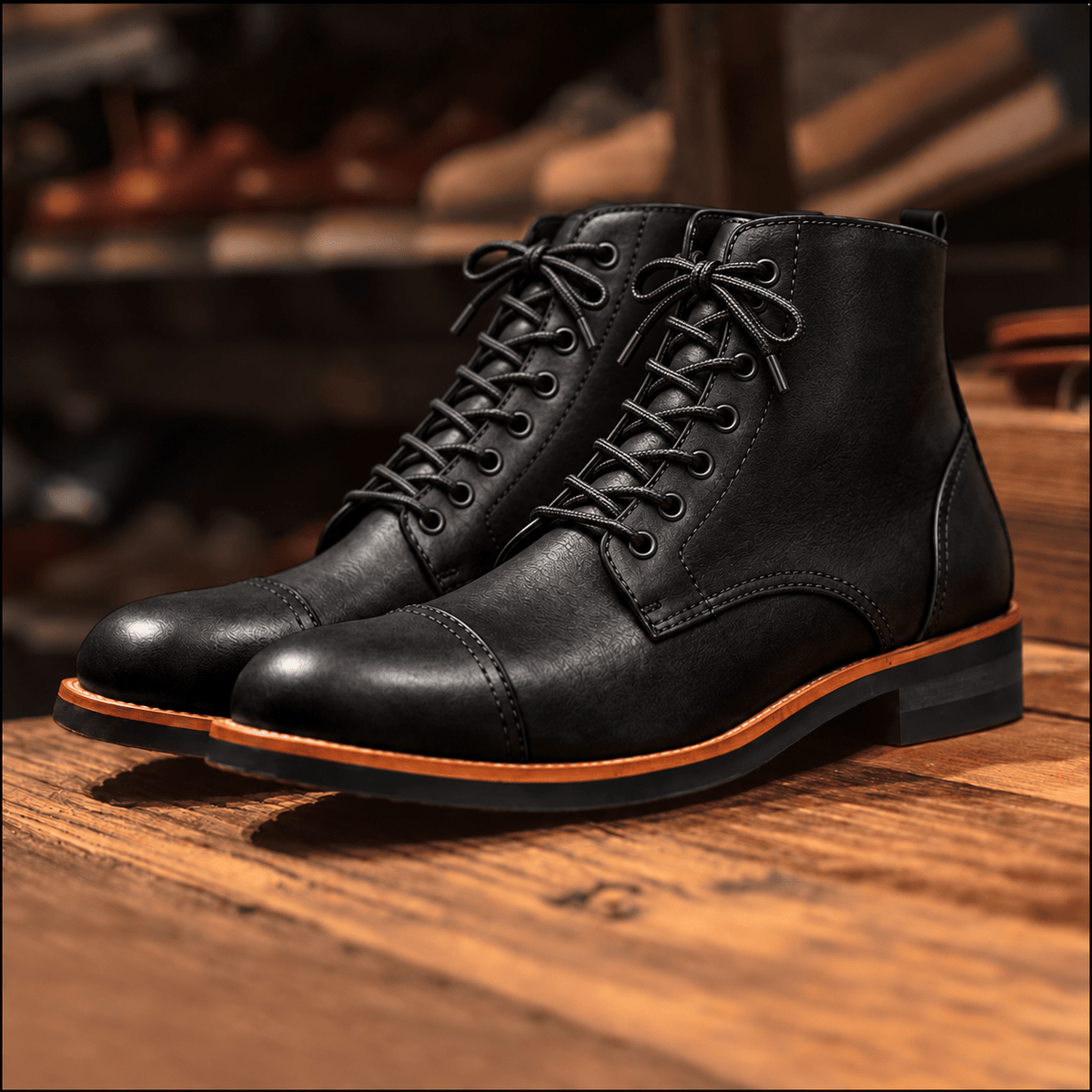 Owen - Men's Lace-Up Stacked Heel Ankle Boots with Contrast Sole