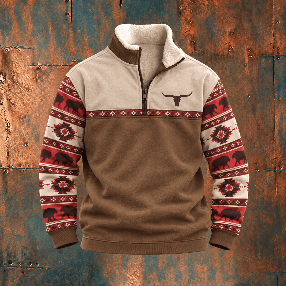Bruce – Men’s Western Quarter-Zip Sweatshirt with Sherpa Collar