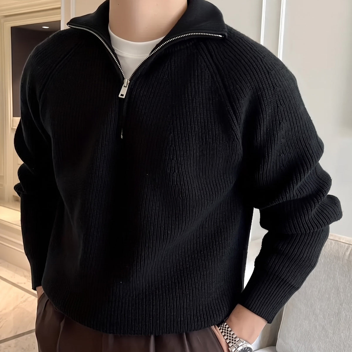 Daniel – Men’s Quarter-Zip Sweater with Funnel Collar