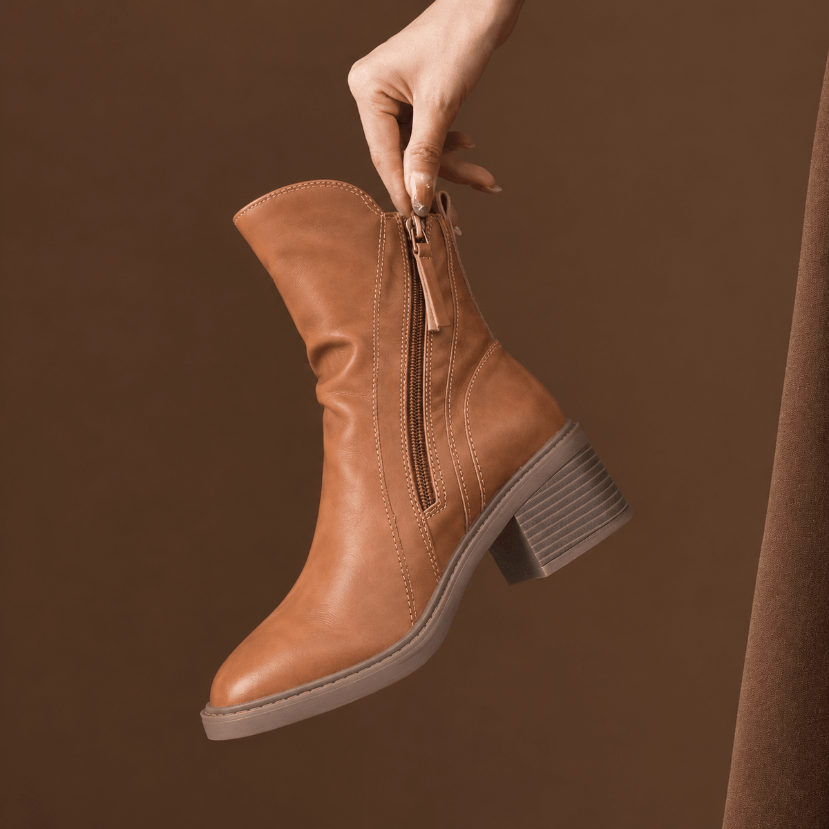 Daphne - Women's Block Heel Zip-Up Ankle Boots with Tassel Pull