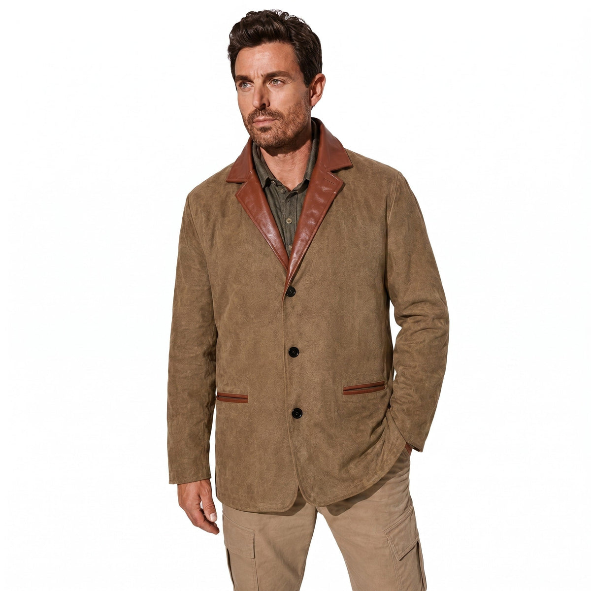 Ralph - Men's Field Jacket with Contrast Collar and Button Front