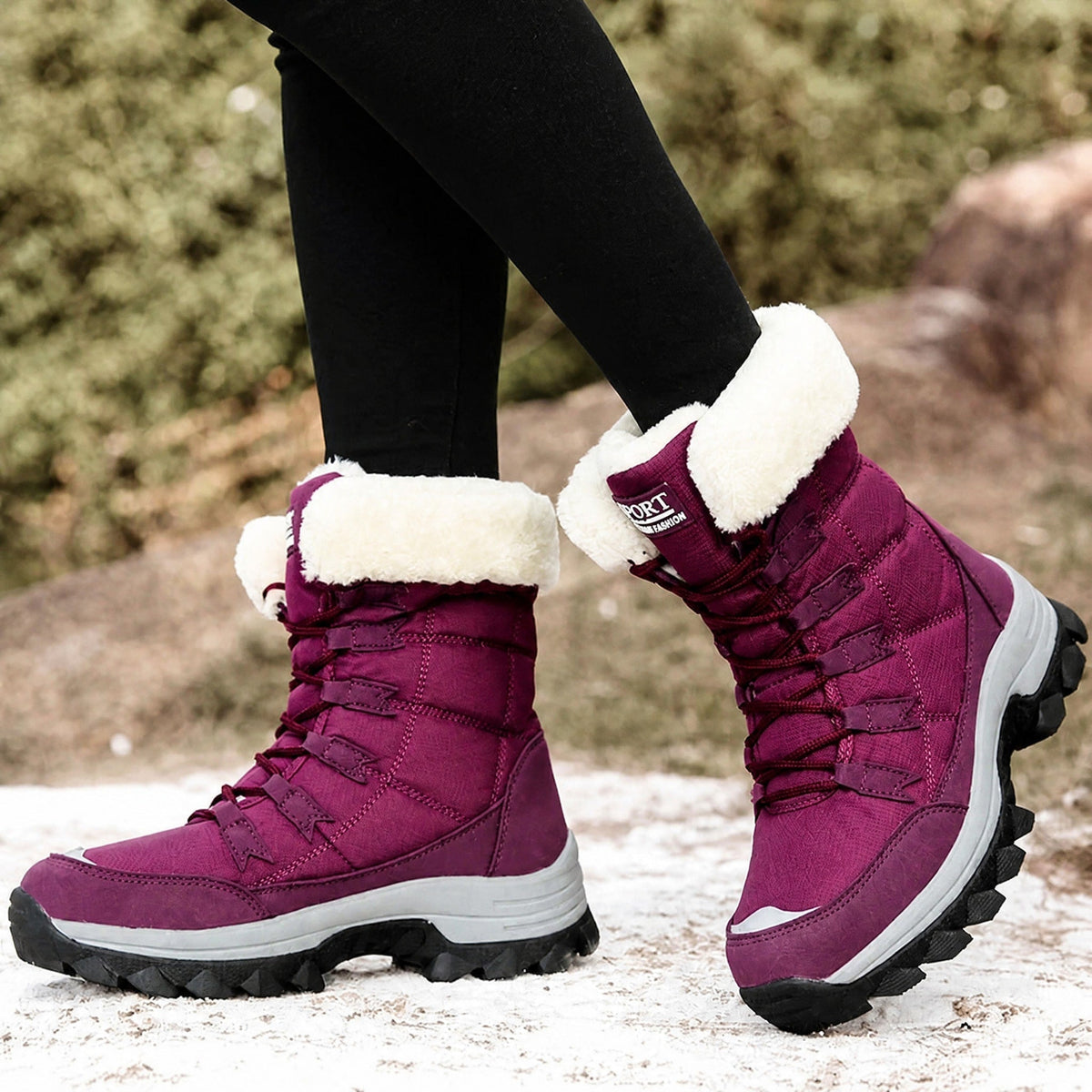 Rowan - Women's Supportive Lace-Up Snow Boots with Faux Fur Trim