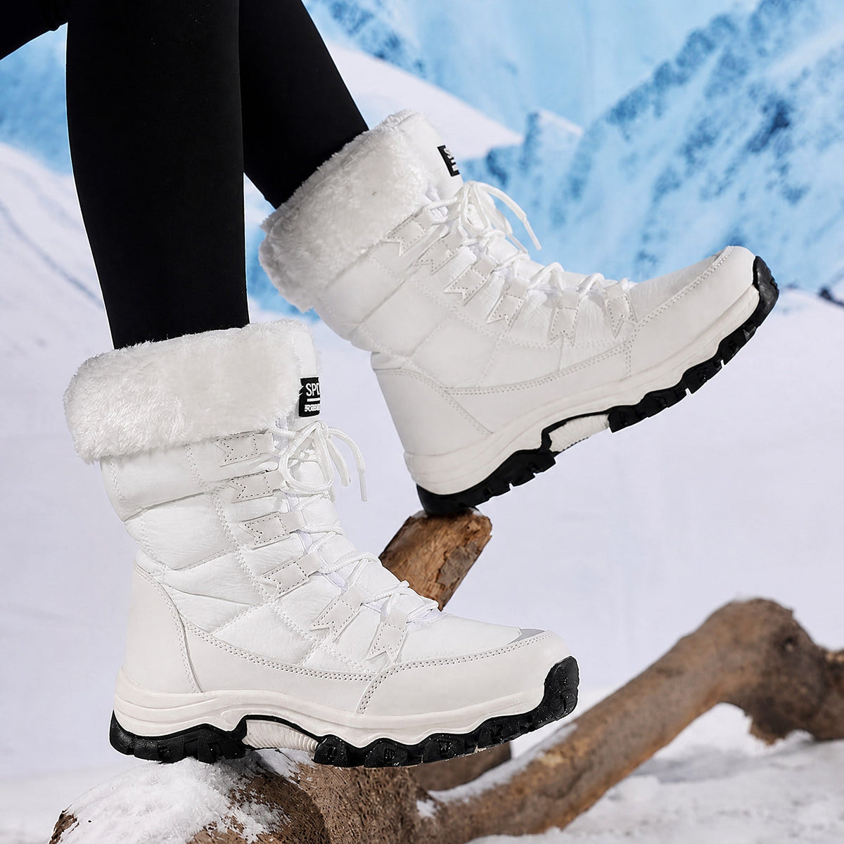 Rowan - Women's Supportive Lace-Up Snow Boots with Faux Fur Trim