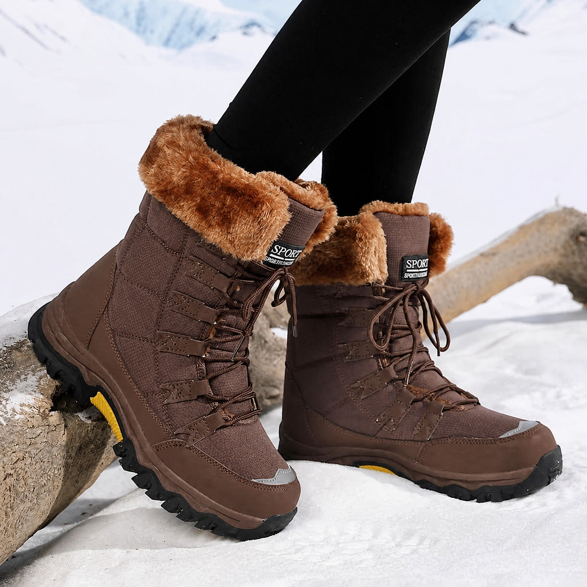 Rowan - Women's Supportive Lace-Up Snow Boots with Faux Fur Trim