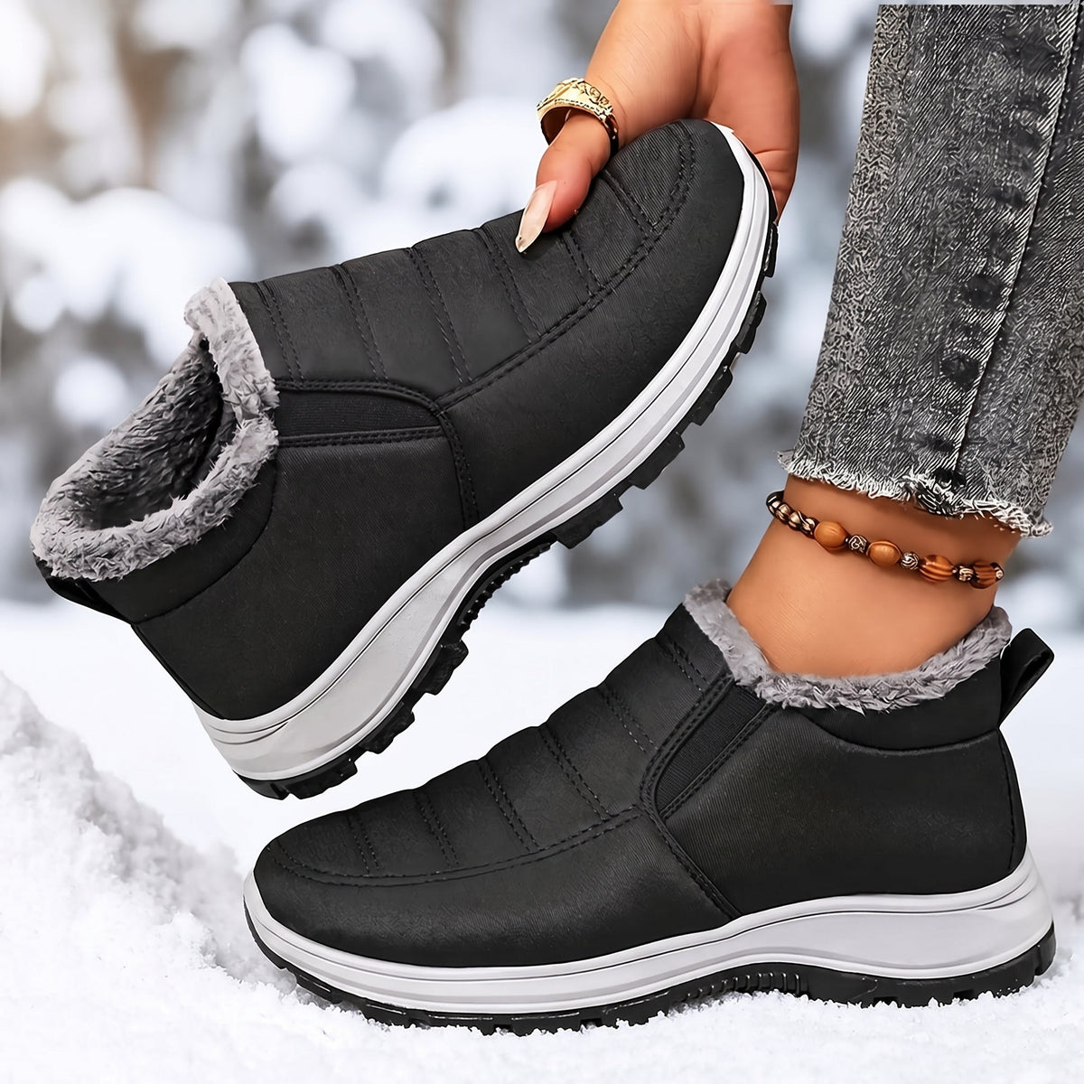 Rowan - Women's Supportive Fleece-Lined Slip-On Snow Boots