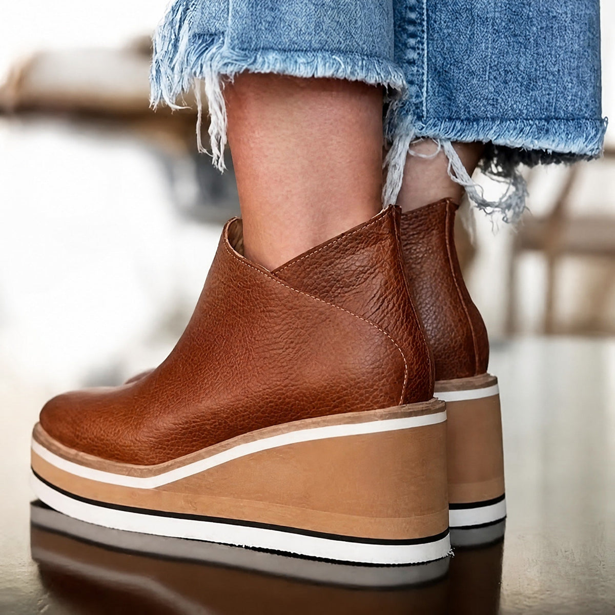 Rowan - Women's Supportive Platform Wedge Ankle Boots with Side Zip Closure