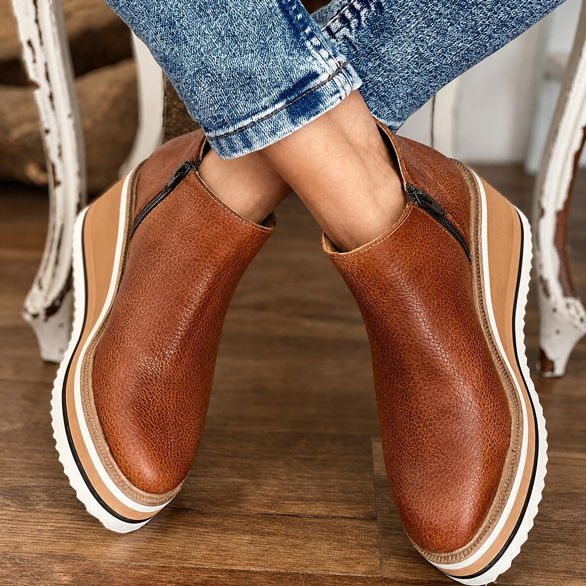 Rowan - Women's Supportive Platform Wedge Ankle Boots with Side Zip Closure