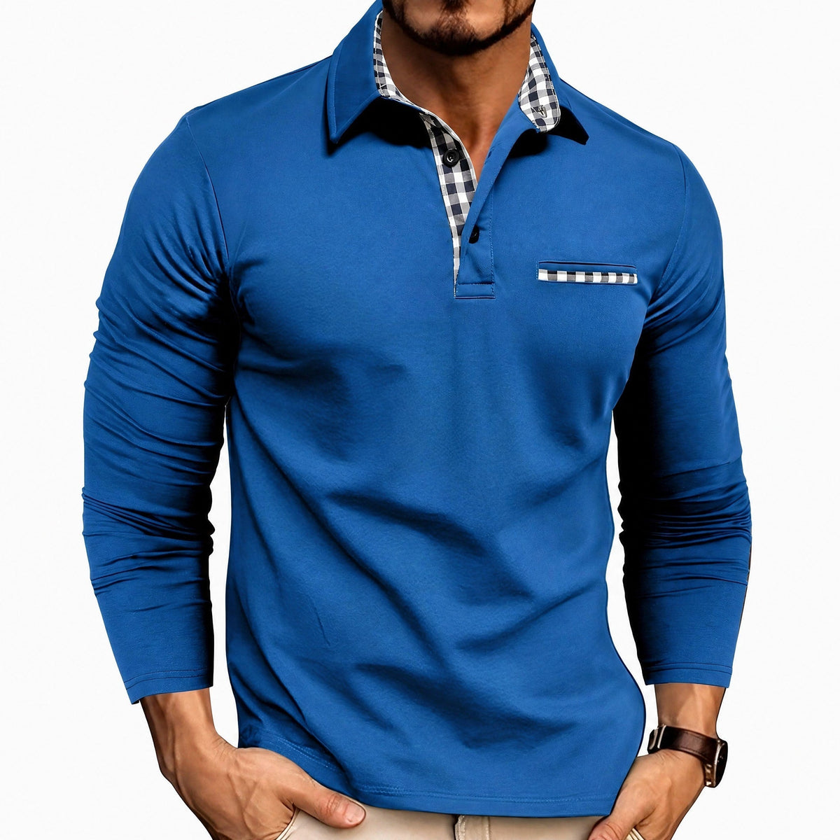 Rupert - Men's Long Sleeve Polo Shirt with Contrast Trim