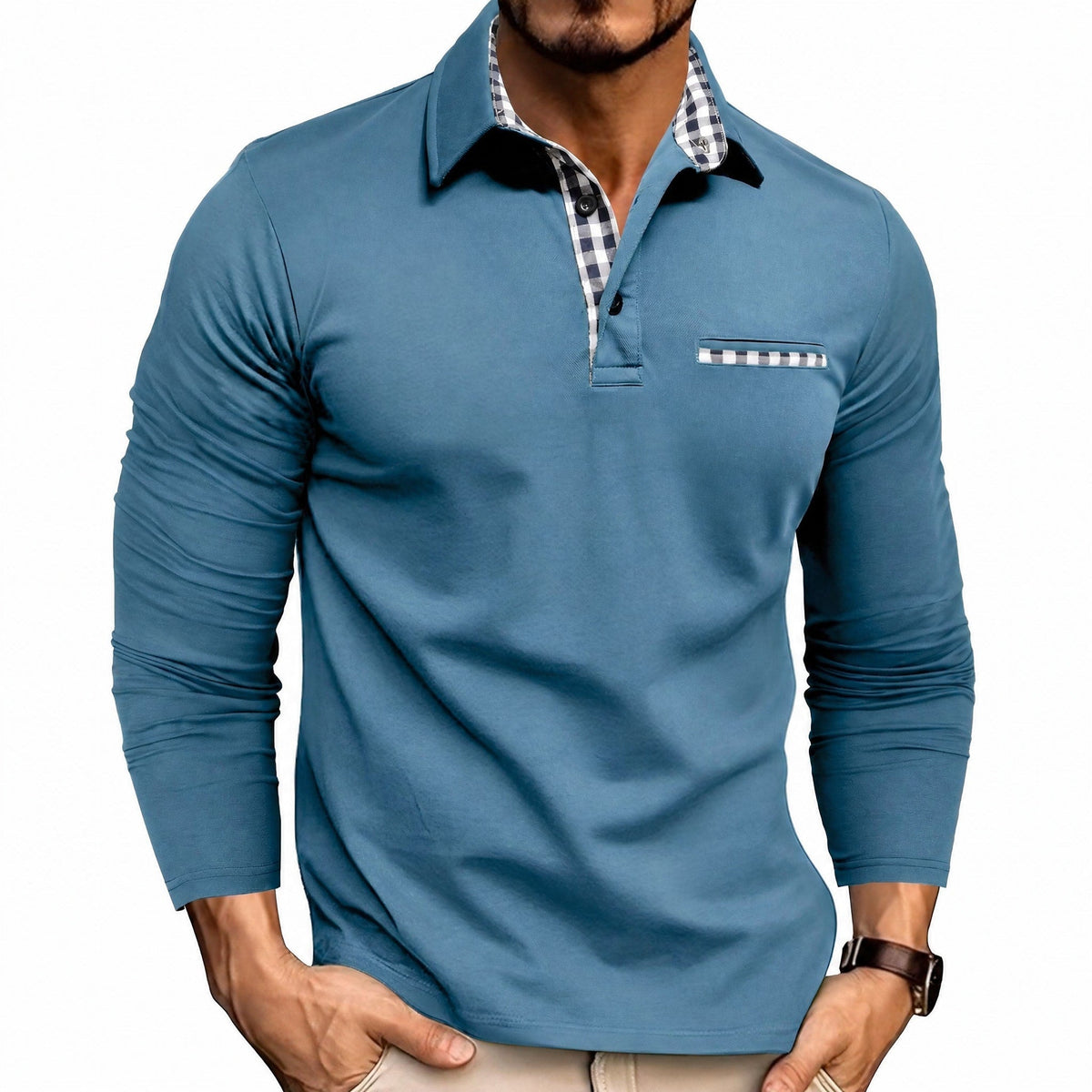 Rupert - Men's Long Sleeve Polo Shirt with Contrast Trim
