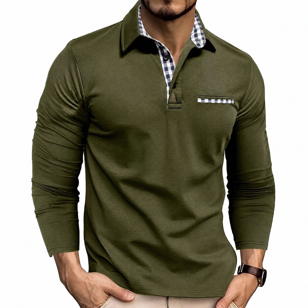 Rupert - Men's Long Sleeve Polo Shirt with Contrast Trim