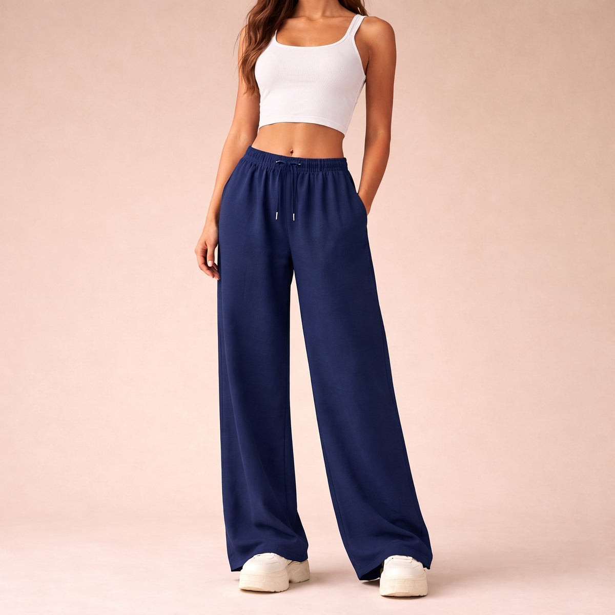 Sofia - Women's High-Waisted Wide-Leg Drawstring Jogger Pants