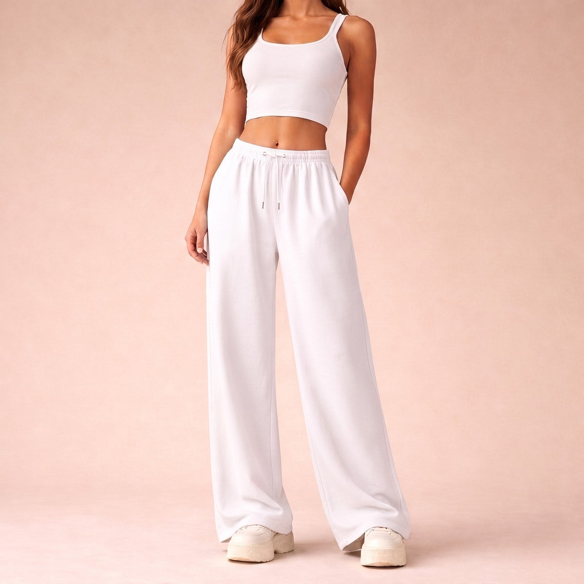 Sofia - Women's High-Waisted Wide-Leg Drawstring Jogger Pants