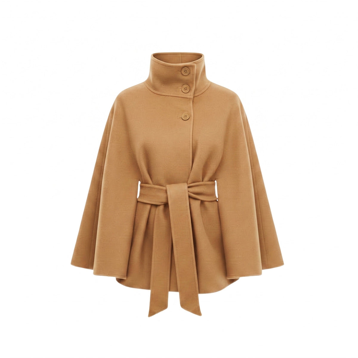 Sophia - Women's Belted Cape Coat with High Collar and Batwing Sleeves