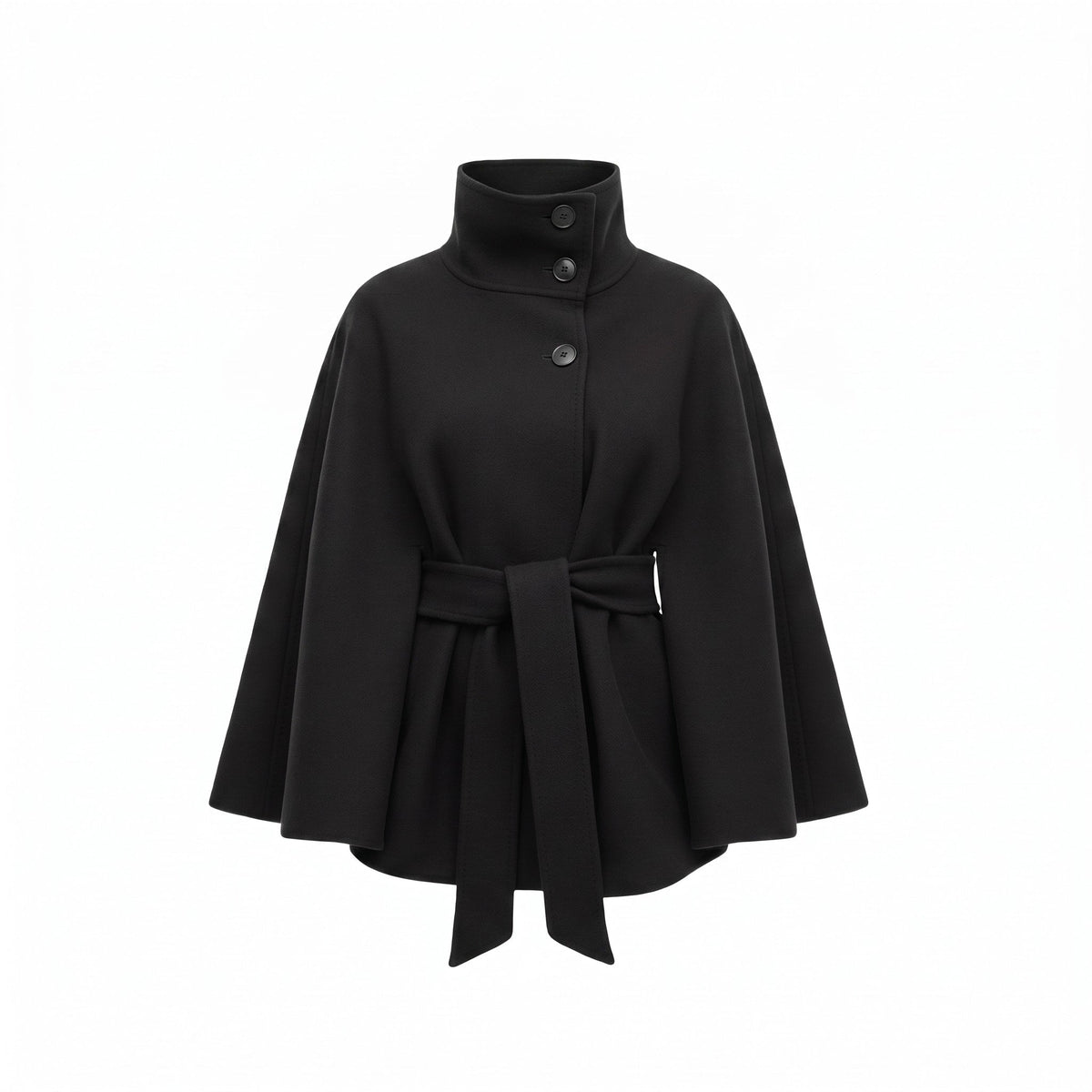 Sophia - Women's Belted Cape Coat with High Collar and Batwing Sleeves